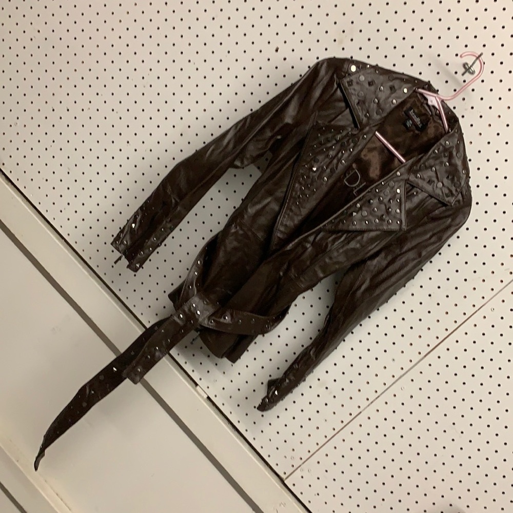 Dark Brown studded leather moto jacket BRAND NEW